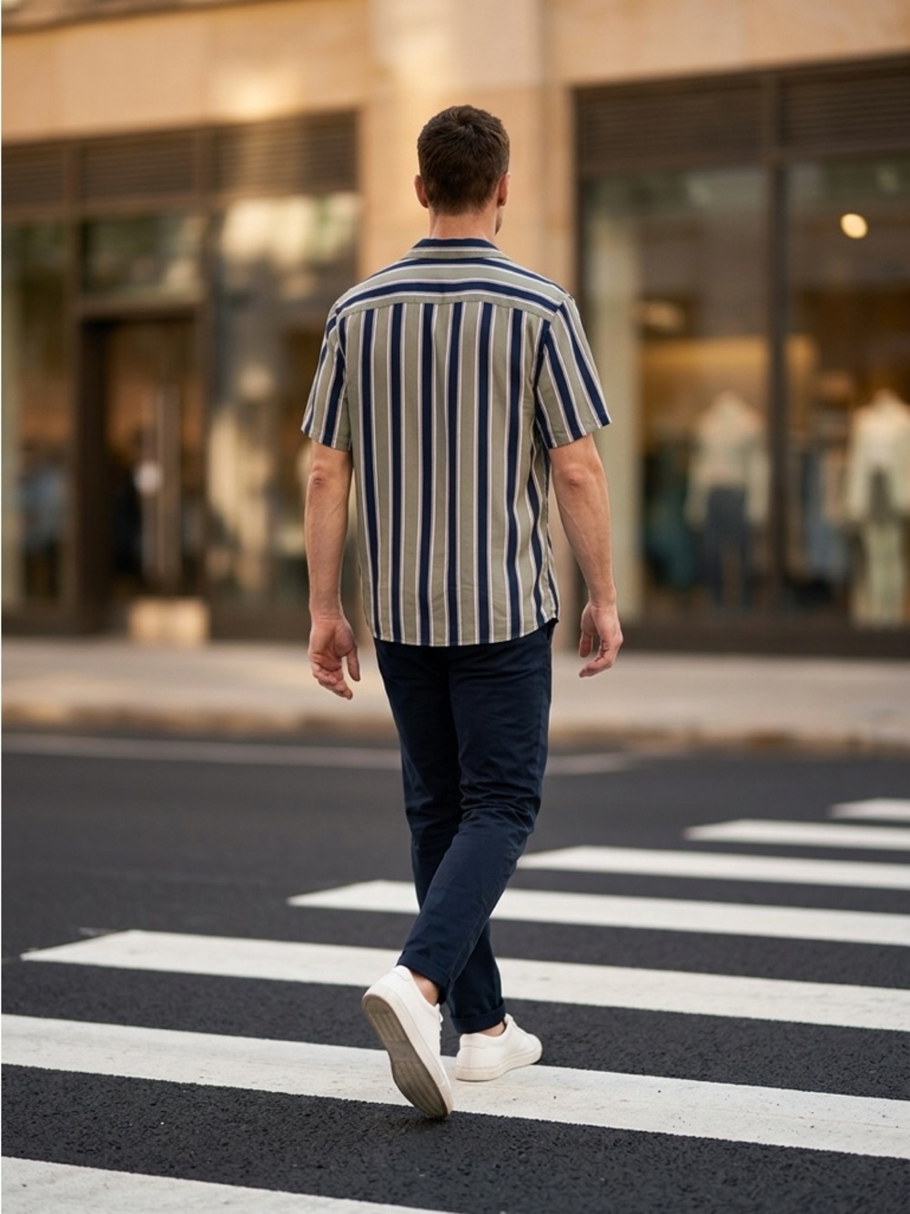 The Kooples Vertical Stripe Short-Sleeve Shirt in Navy & Olive $225 nice fabric - Picture 2 of 8